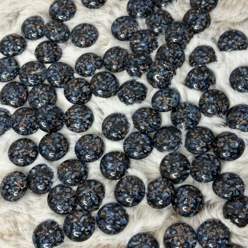 Black, Blue & Copper Speckled Cabochons. 72 pieces. 18 mm